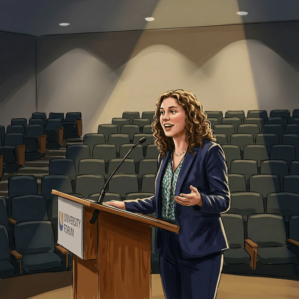 Woman speaking at a podium during Student Leadership Conference